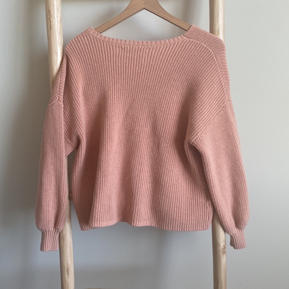 Loft Peach V-neck Puff Sleeve Sweater Sz Medium - Picture 6 of 7